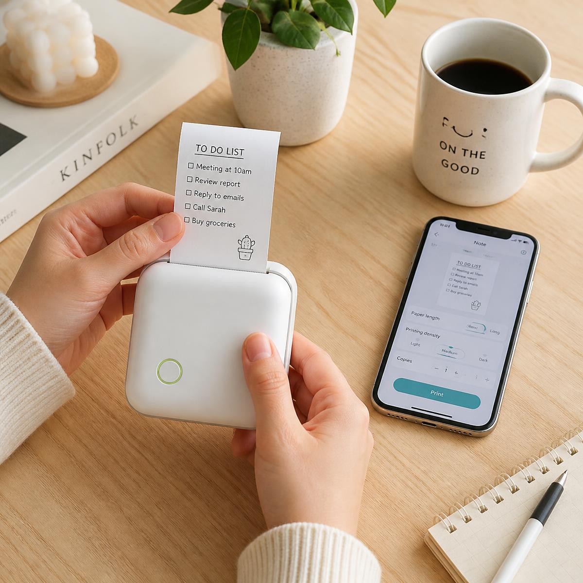 Mini imprimante thermique imprimant une liste depuis un smartphone